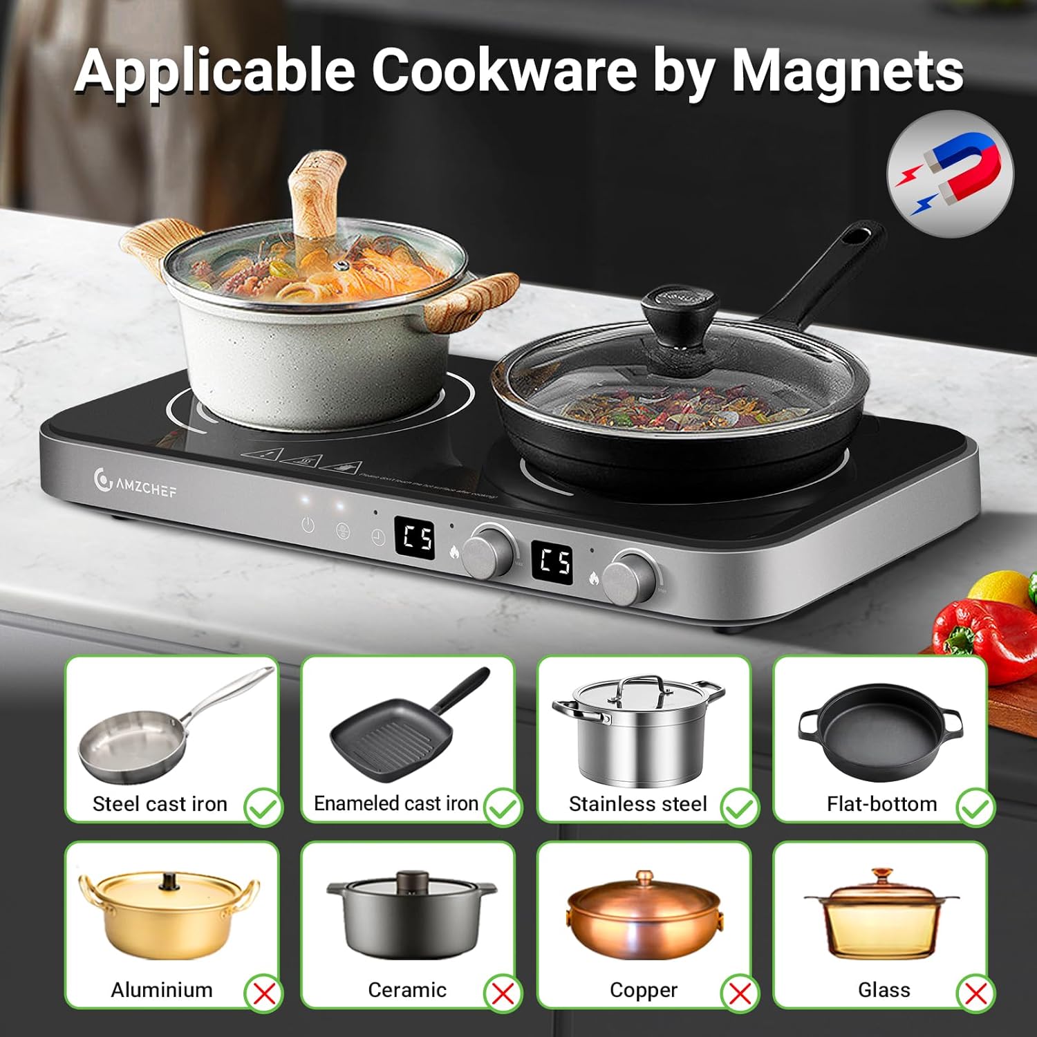 Double Induction Cooktop with  - مراجعة Induction Cooktop Portable وسعره